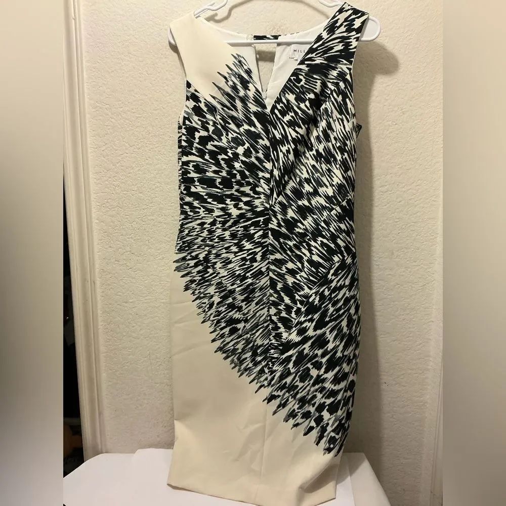 Milly Monochrome Abstract Dress Black Nad White midi size 6